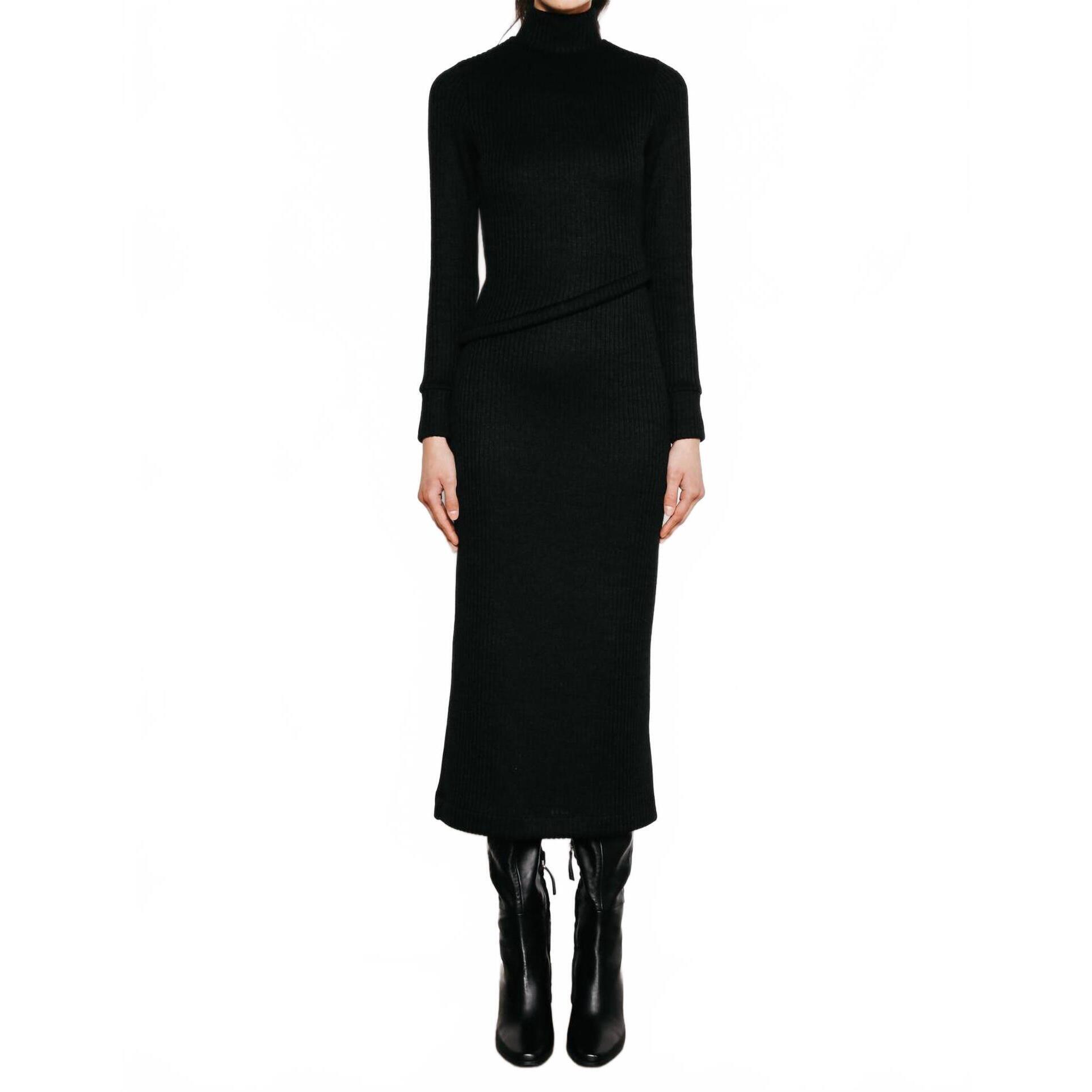 New Du Paradis Valentina Long Sleeve Turtle Neck Dress In Black